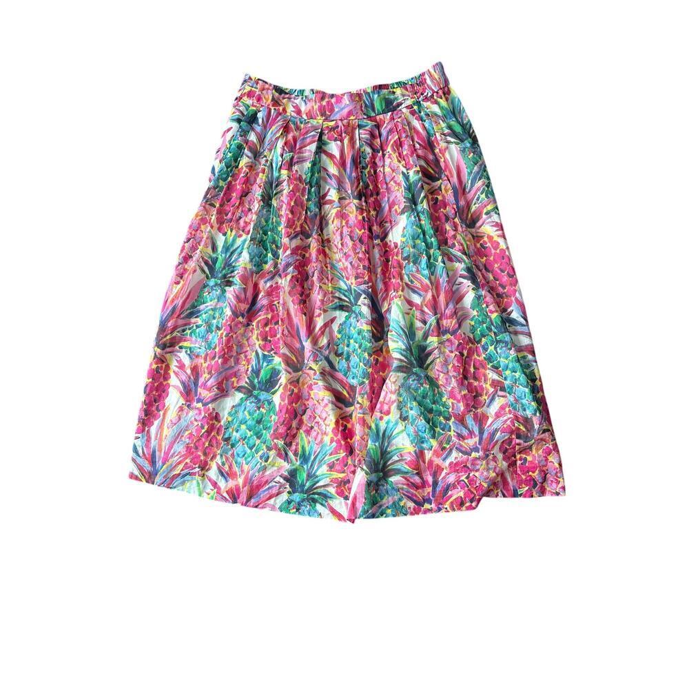 J. Crew Vivid Pineapple Print Cotton Midi Skirt